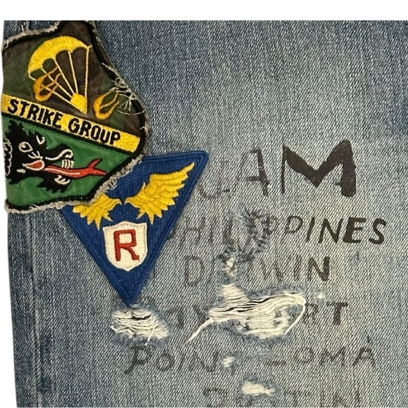 Polo Ralph Lauren Varick Slim Straight Jeans Military Patches Distressed 38 x 32 - Picture 12 of 16